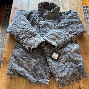 Norma Kamali sleeping bag car coat Oversized Puffer Jacket acid wash denim Gray